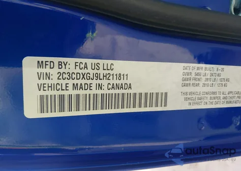 2020 Dodge Charger Scat Pack Rwd из США, поврежденный, VIN 2C3CDXGJ9LH211811